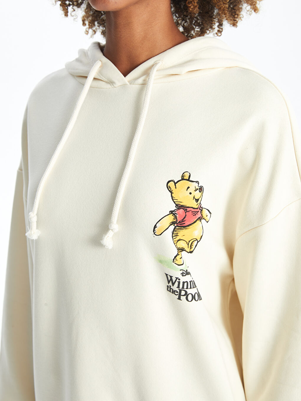 XSIDE Açık Bej Winnie the Pooh Baskılı Oversize Kadın Kalın Hoodie - 2