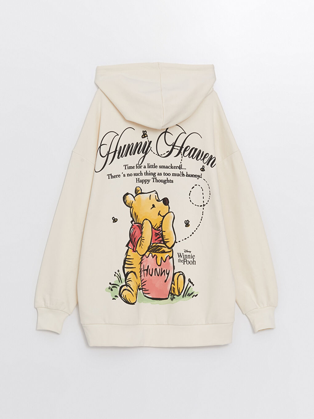 XSIDE Açık Bej Winnie the Pooh Baskılı Oversize Kadın Kalın Hoodie - 4