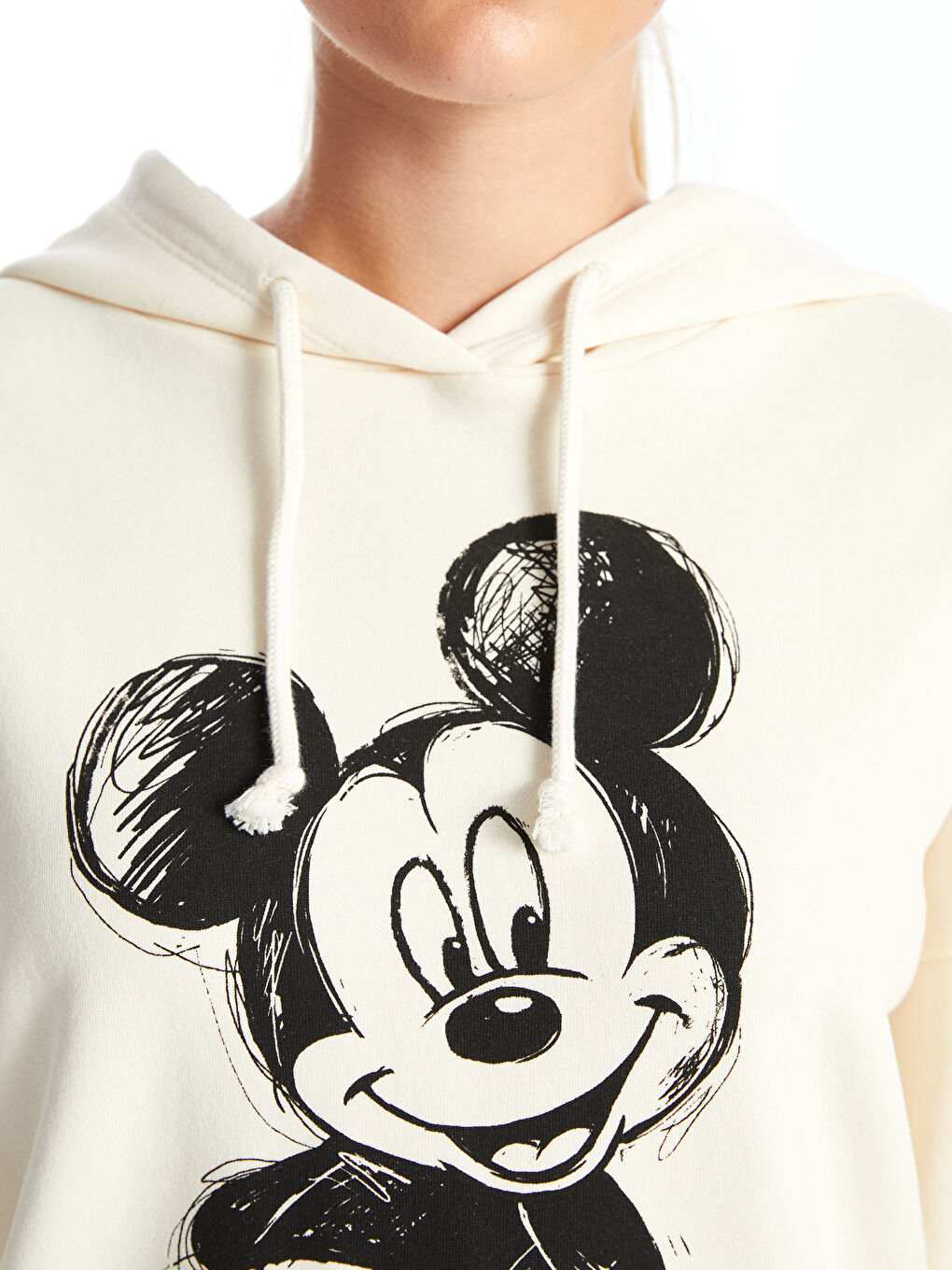 XSIDE Açık Bej Mickey Mouse Baskılı Oversize Kadın Kalın Hoodie - 2