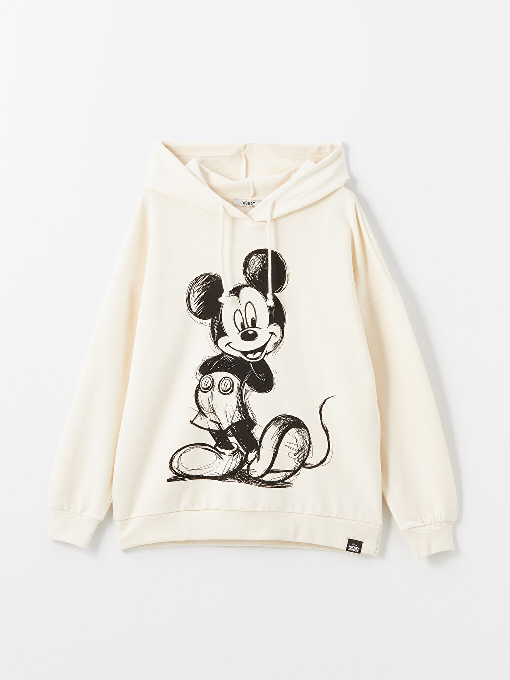 XSIDE Açık Bej Mickey Mouse Baskılı Oversize Kadın Kalın Hoodie - 4