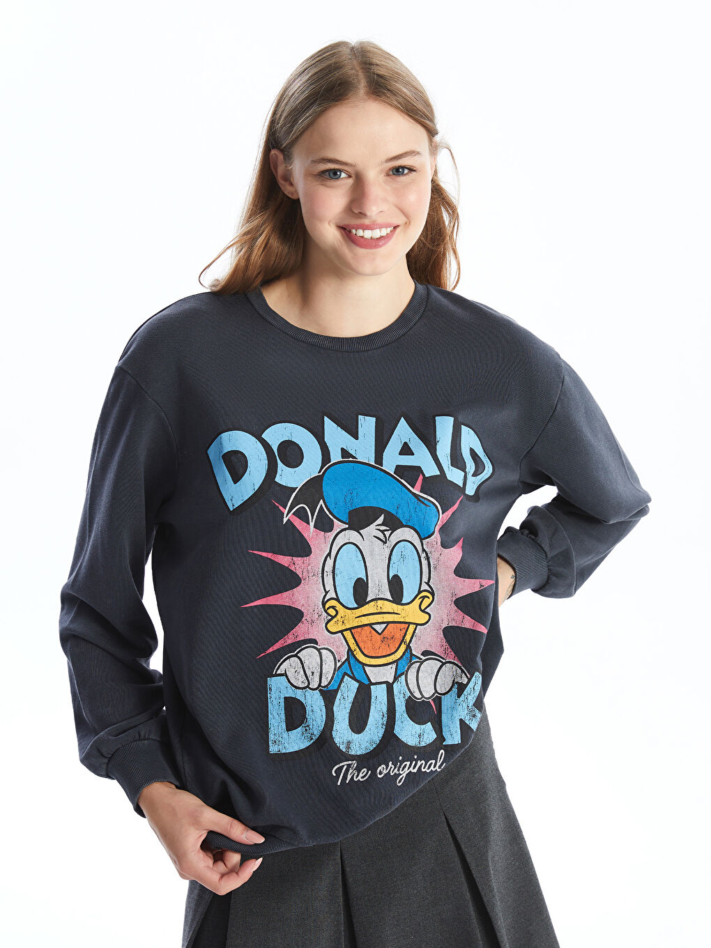 XSIDE Crew Neck Donald Duck Printed Oversize Women's Sweatshirt -W4BU04Z8-RFL