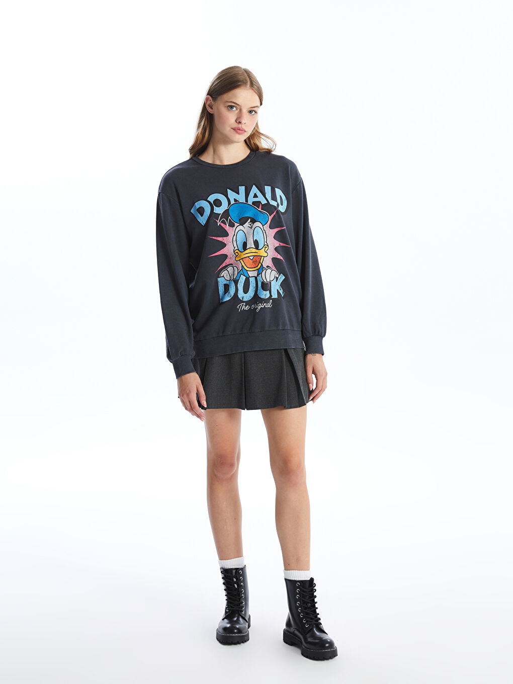 XSIDE Crew Neck Donald Duck Printed Oversize Women's Sweatshirt -W4BU04Z8-RFL