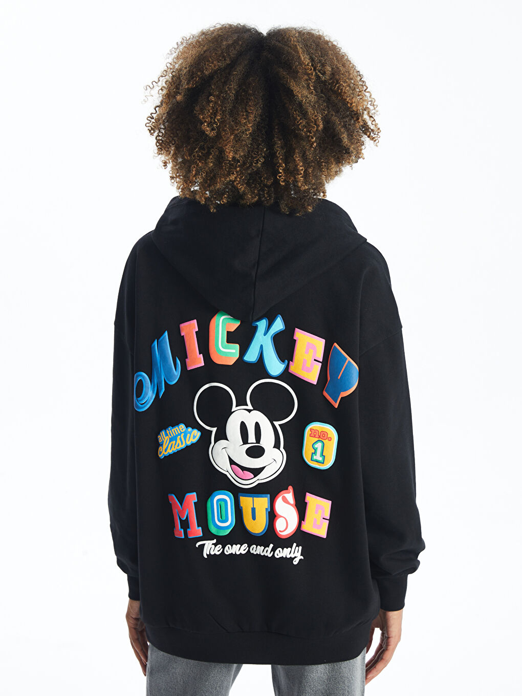 XSIDE Yeni Siyah Mickey Mouse Baskılı Oversize Kadın Kalın Hoodie - 3