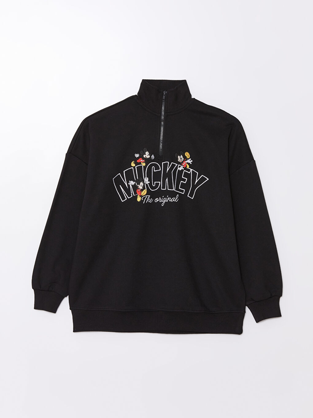 XSIDE Yeni Siyah Dik Yaka Mickey Mouse Baskılı Oversize Kadın Kalın Sweatshirt - 4