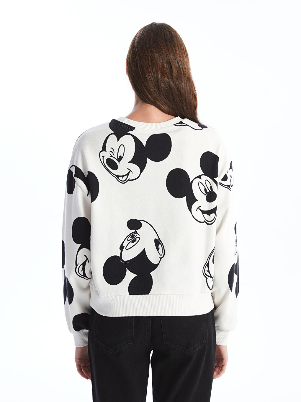 XSIDE Ekru Bisiklet Yaka Mickey Mouse Baskılı Kadın Kalın Sweatshirt - 3