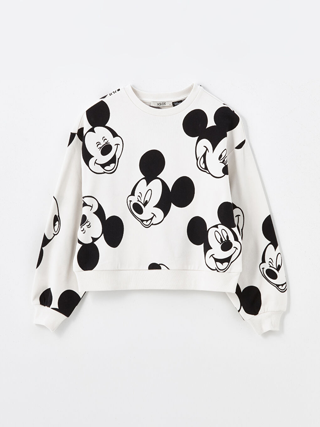 XSIDE Ekru Bisiklet Yaka Mickey Mouse Baskılı Kadın Kalın Sweatshirt - 4