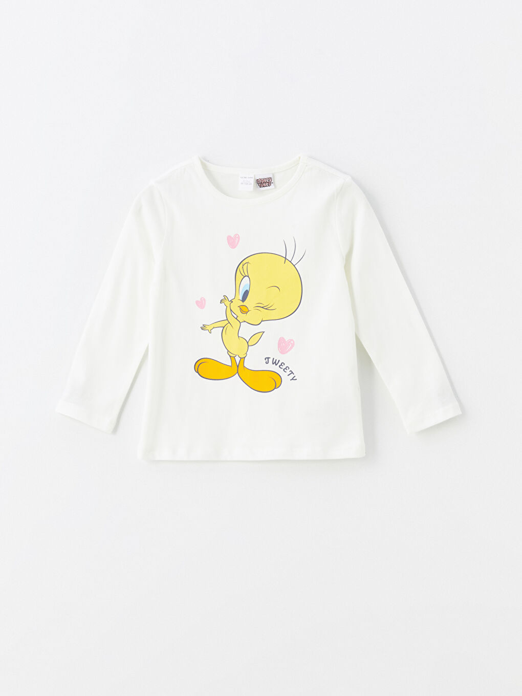 Crew Neck Long Sleeve Tweety Printed Baby Girls' Pyjama Set-1