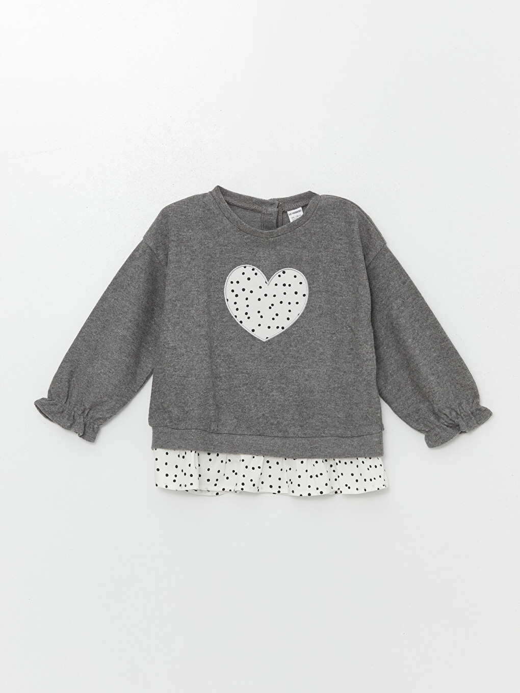 Antrasit Bisiklet Yaka Puantiyeli Kız Çocuk Sweatshirt