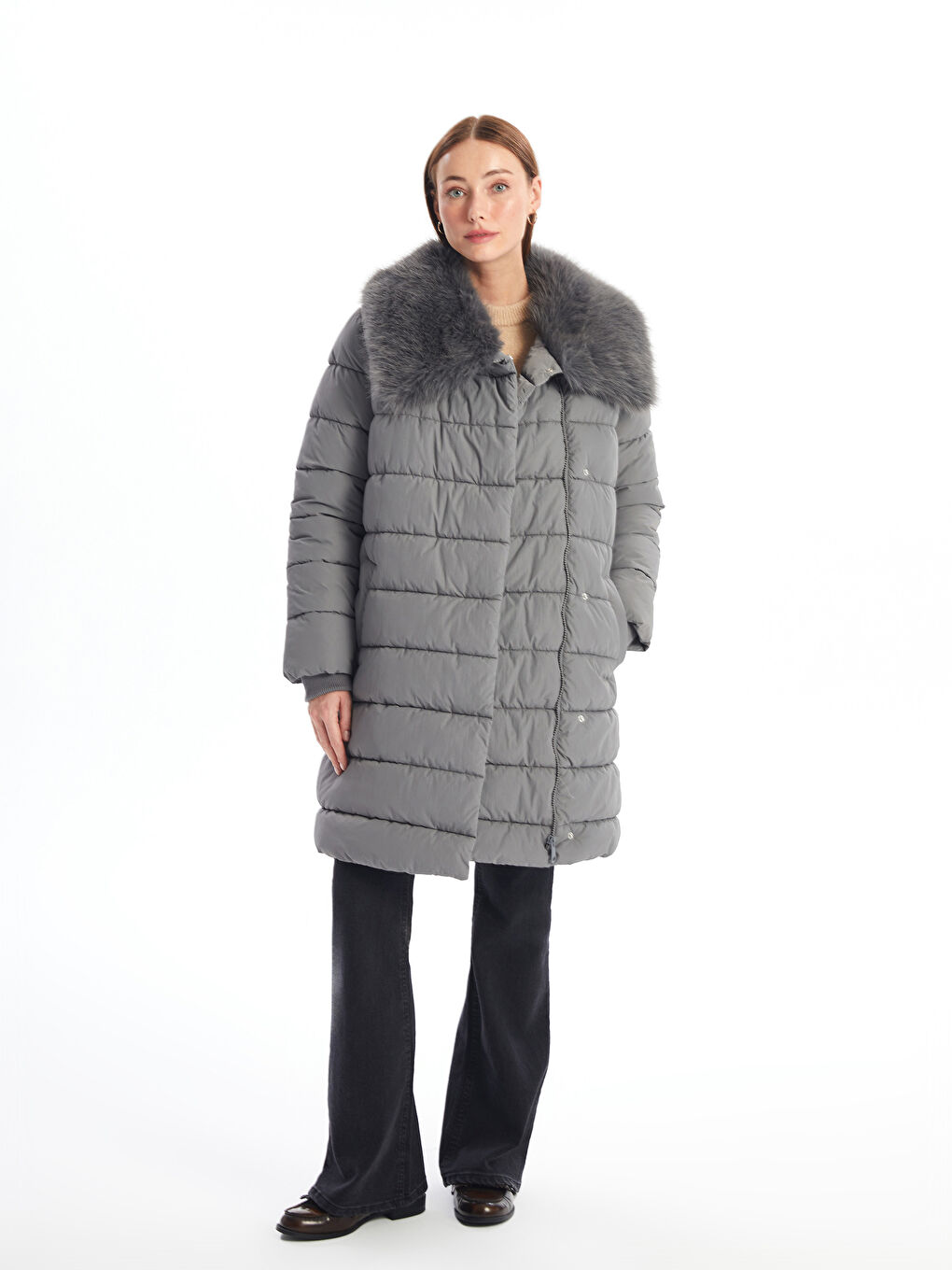 Fur Detailed Women's Puffer Coat-1
