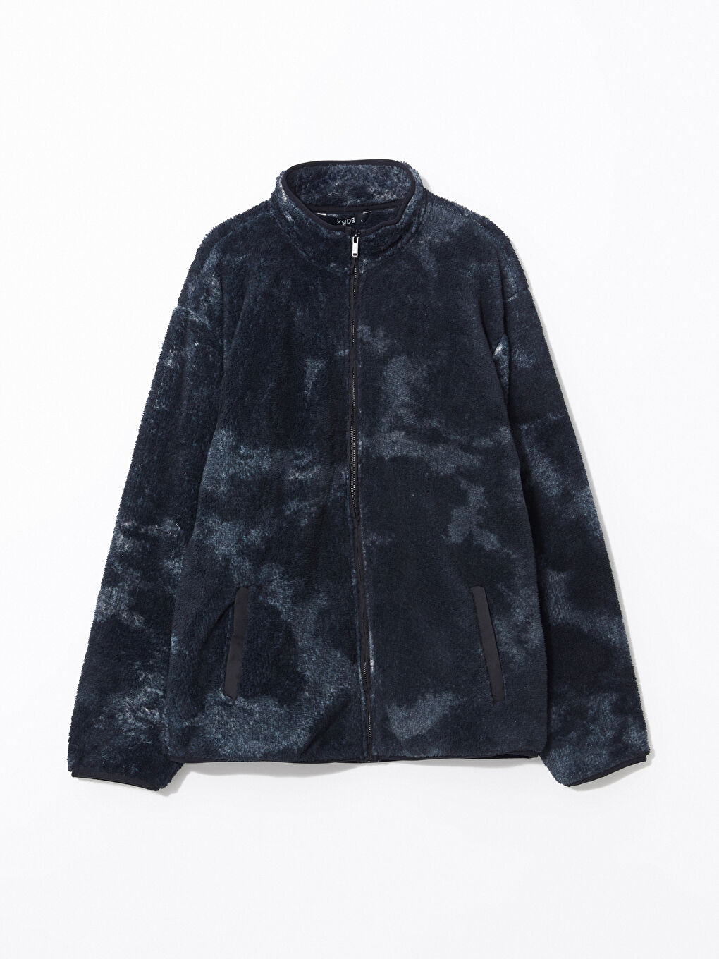 Antrasit Dik Yaka Uzun Kollu Pelüş Erkek Fermuarlı Sweatshirt-4