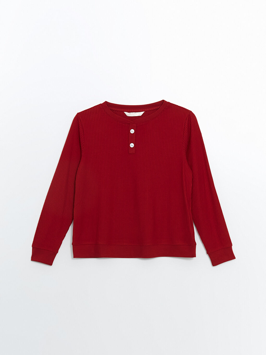 Kırmızı Bisiklet Yaka Dokulu Kadın Pijama Üstü