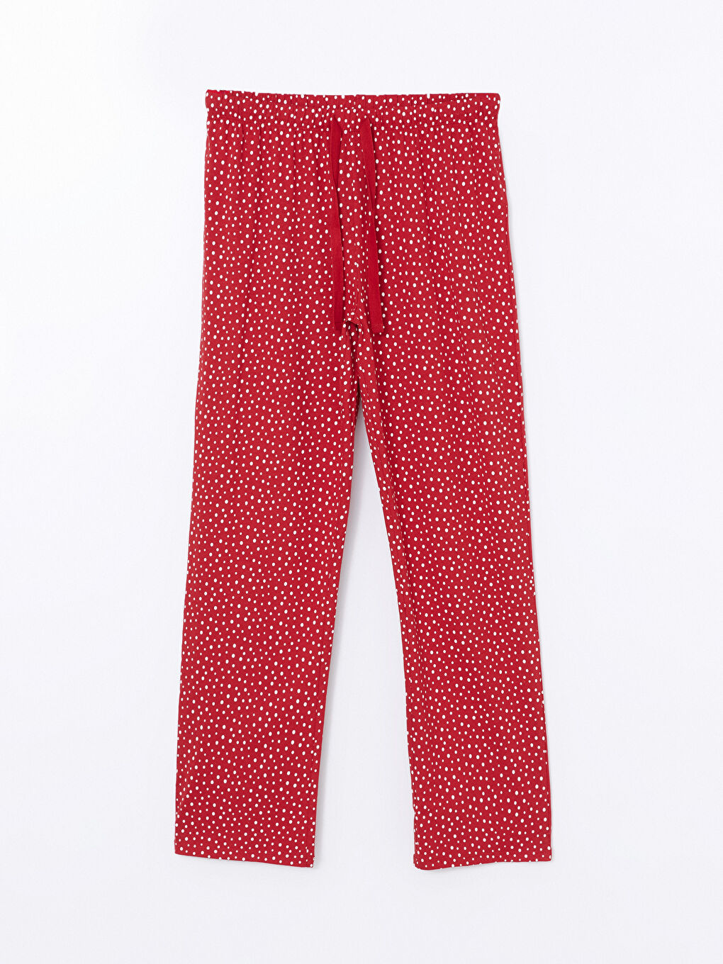 Kırmızı Beli Lastikli Puantiyeli Kadın Pijama Altı