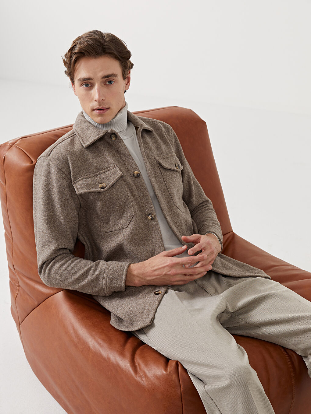 Regular Fit Long Sleeve Men's Shirt Jacket