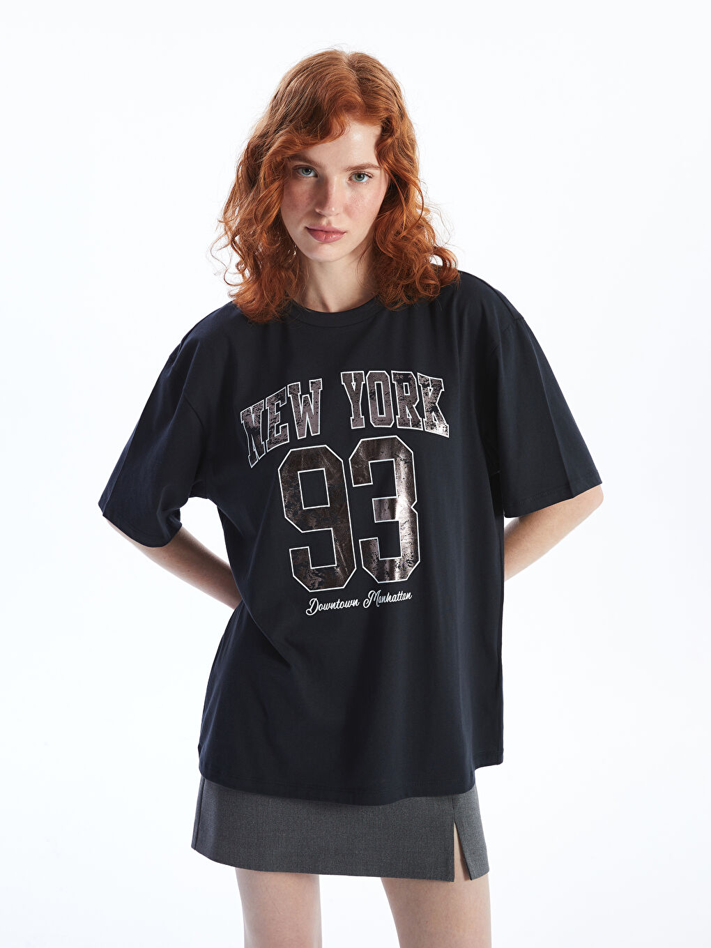 Crew Neck Printed Oversize Women's T-Shirt