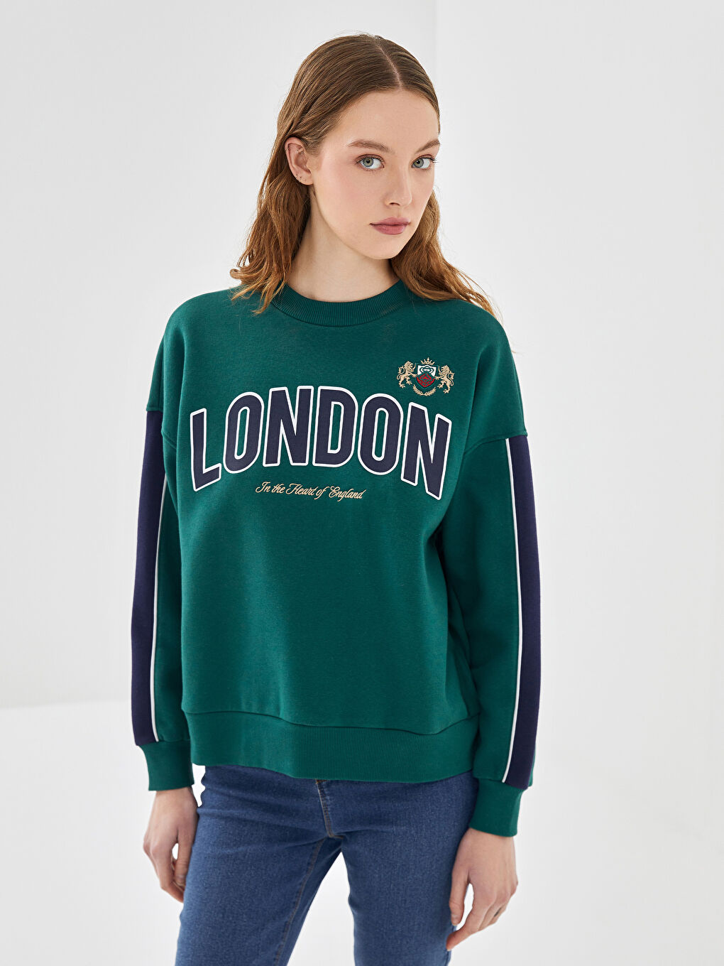 LCW Vision Yeşil Baskılı Oversize Kadın Kalın Sweatshirt