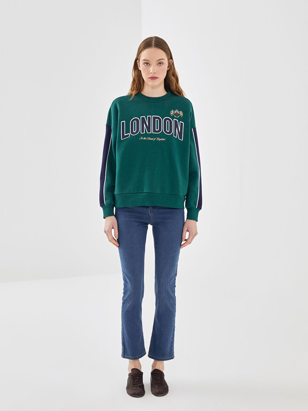 LCW Vision Yeşil Baskılı Oversize Kadın Kalın Sweatshirt - 1