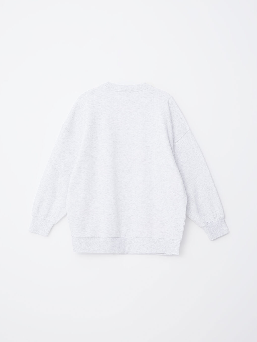 LCW Vision Gri Melanj Bisiklet Yaka Baskılı Oversize Kadın Sweatshirt - 5