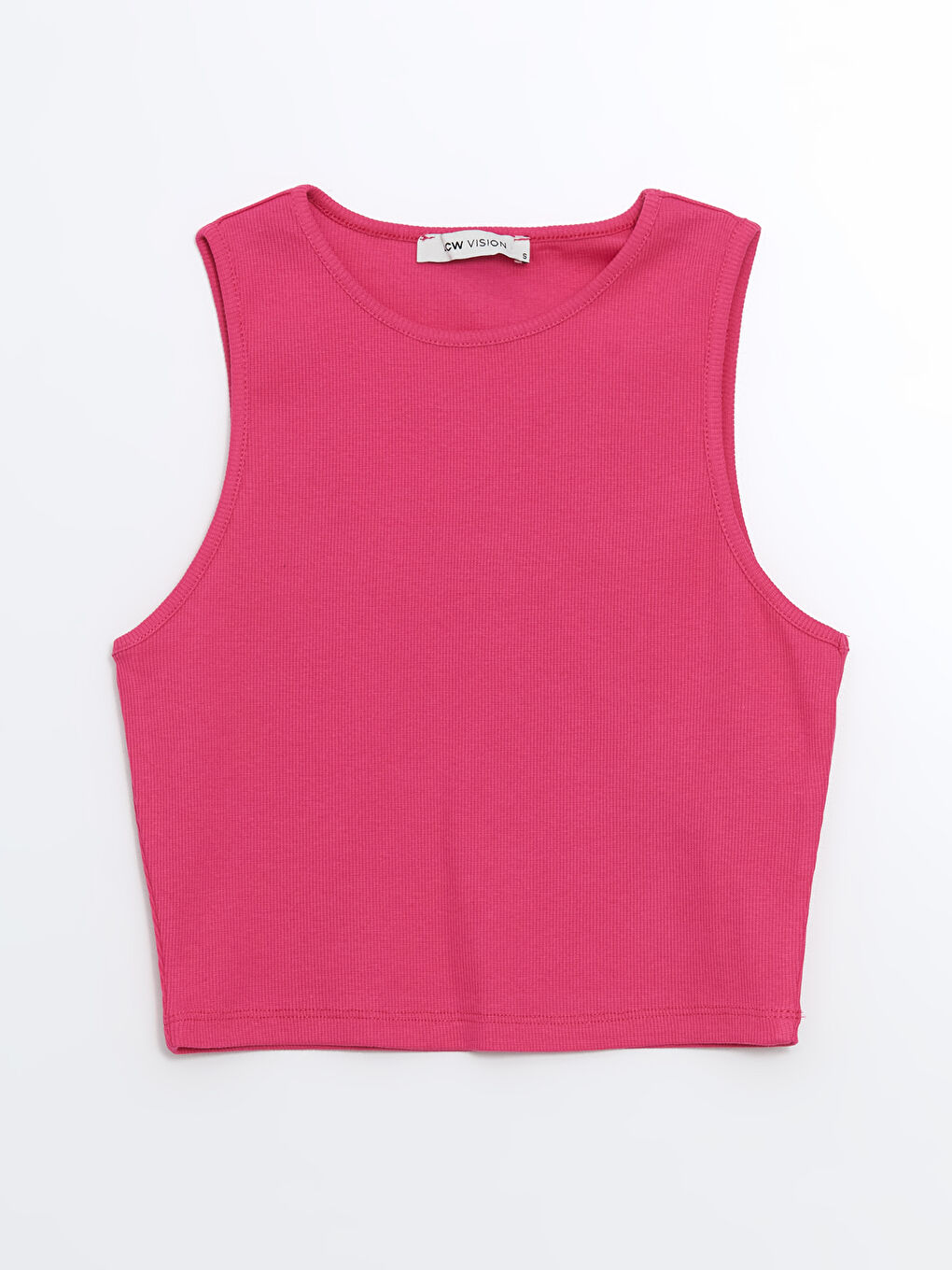 تانك توب للسيدات قصير بتصميم مضلع وياقة دائرية-4