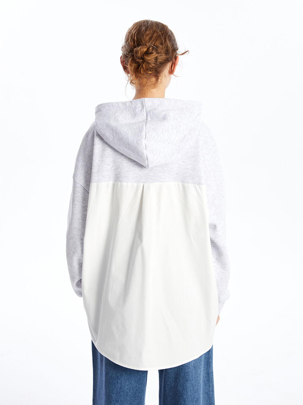 LCW Vision Gri Melanj Baskılı Oversize Kadın Hoodie - 3