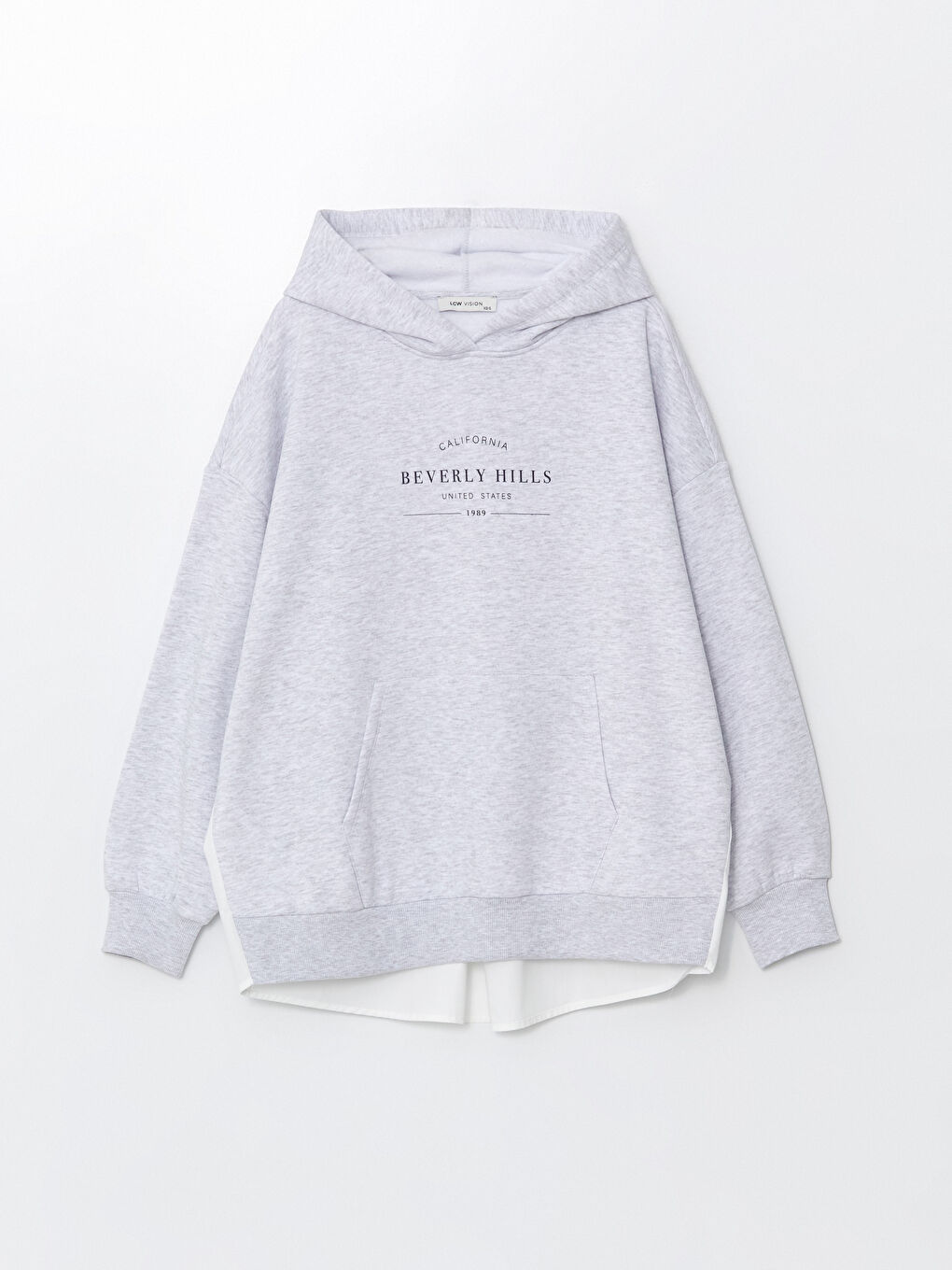 LCW Vision Gri Melanj Baskılı Oversize Kadın Hoodie - 4