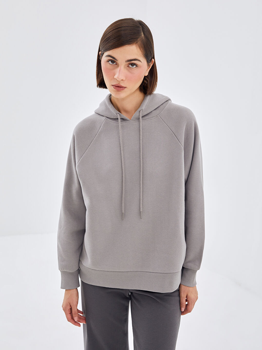 LCW Vision Gri Oversize Kadın Hoodie