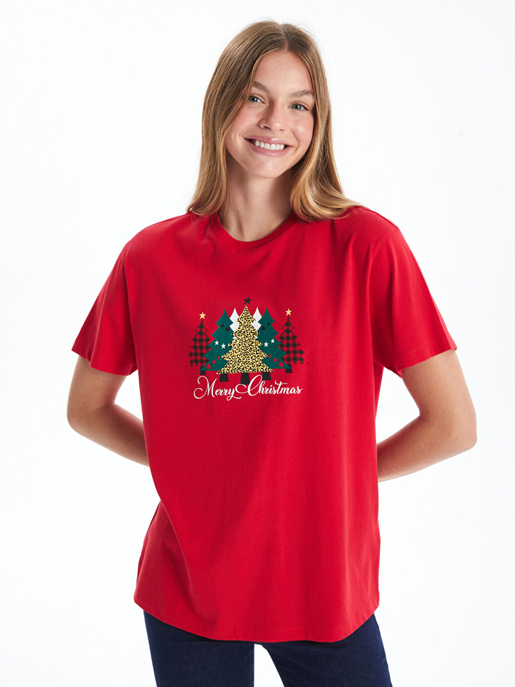LCW Vision Crew Neck Christmas-Themed Women's T-Shirt -W4CB59Z8-KYU