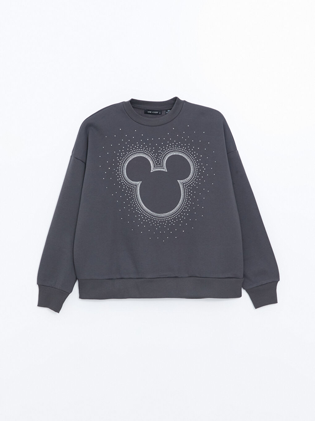 LCW Vision Antrasit Bisiklet Yaka Mickey Mouse Baskılı Oversize Kadın Kalın Sweatshirt - 5