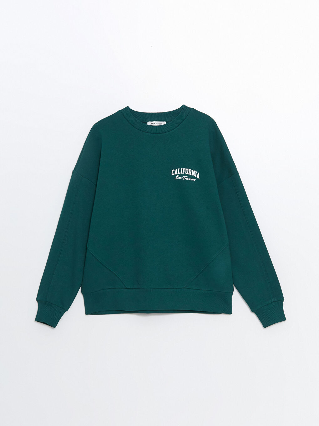 LCW Vision Koyu Yeşil Bisiklet Yaka Baskılı Oversize Kadın Kalın Sweatshirt - 4