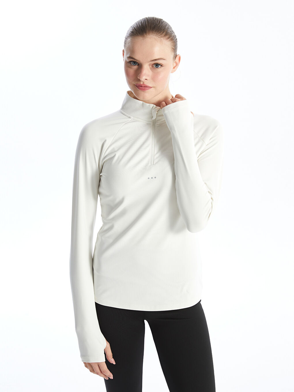 Funnel Neck Reflective Printed Women's Sports T-Shirt