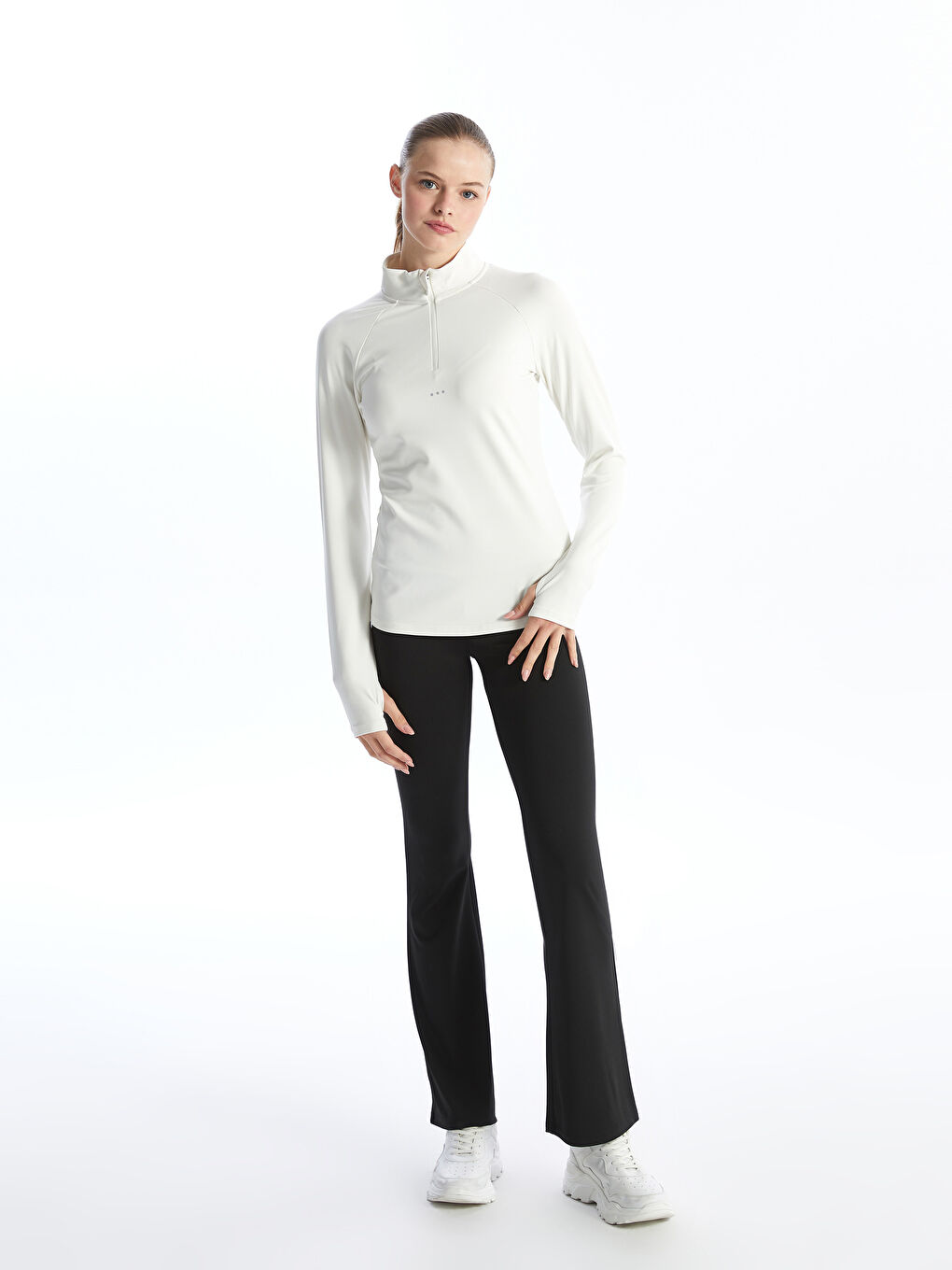 Funnel Neck Reflective Printed Women's Sports T-Shirt-1