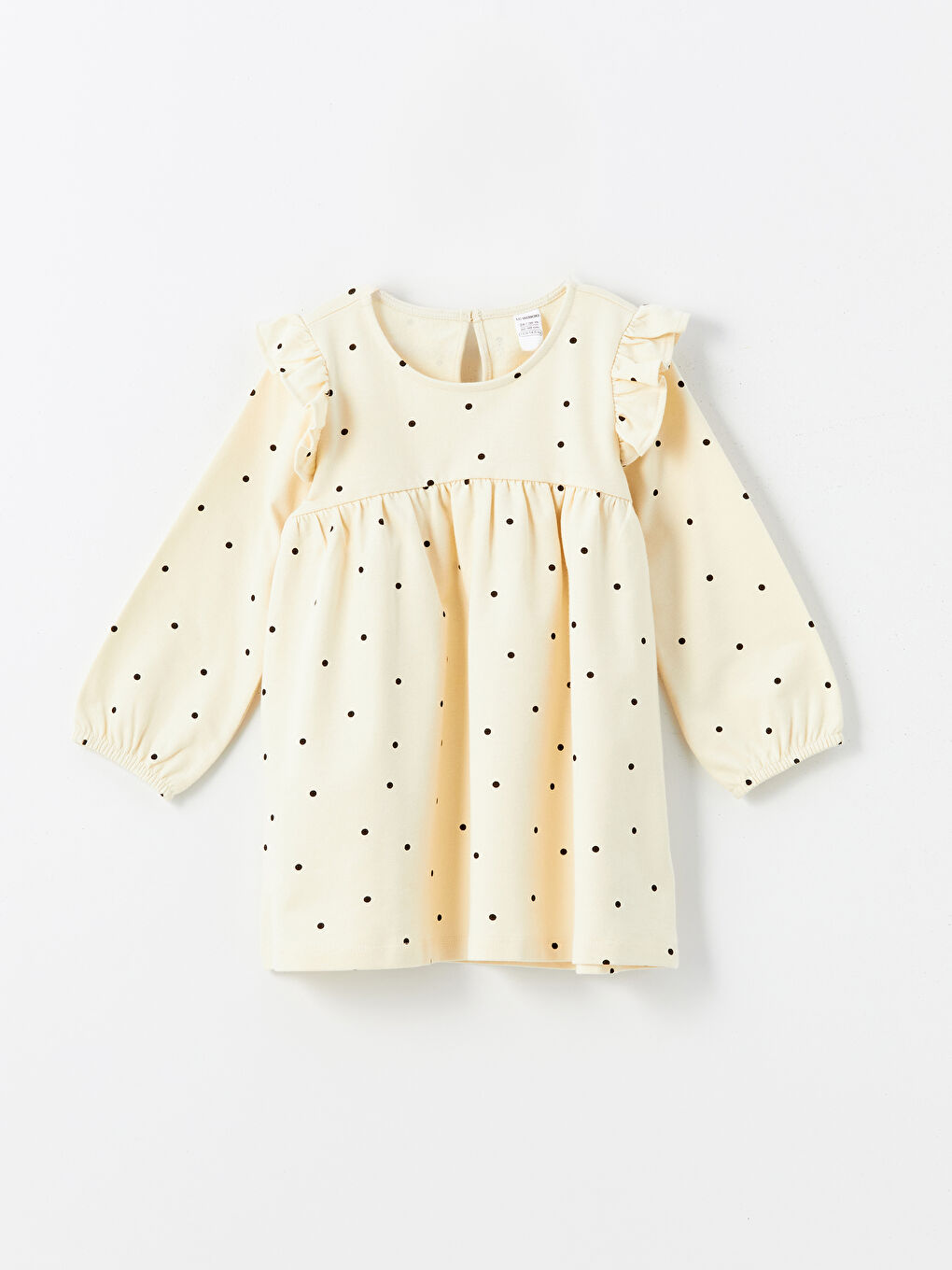 فستان للبنات كم طويل ياقة دائرية بنقشة البولكا دوت