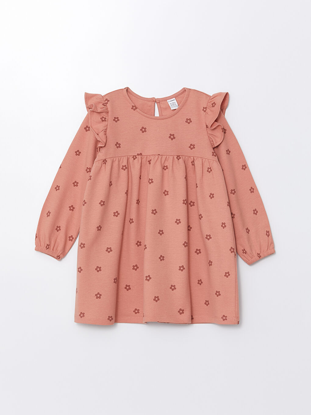 فستان للبنات كم طويل ياقة دائرية بنقشة البولكا دوت