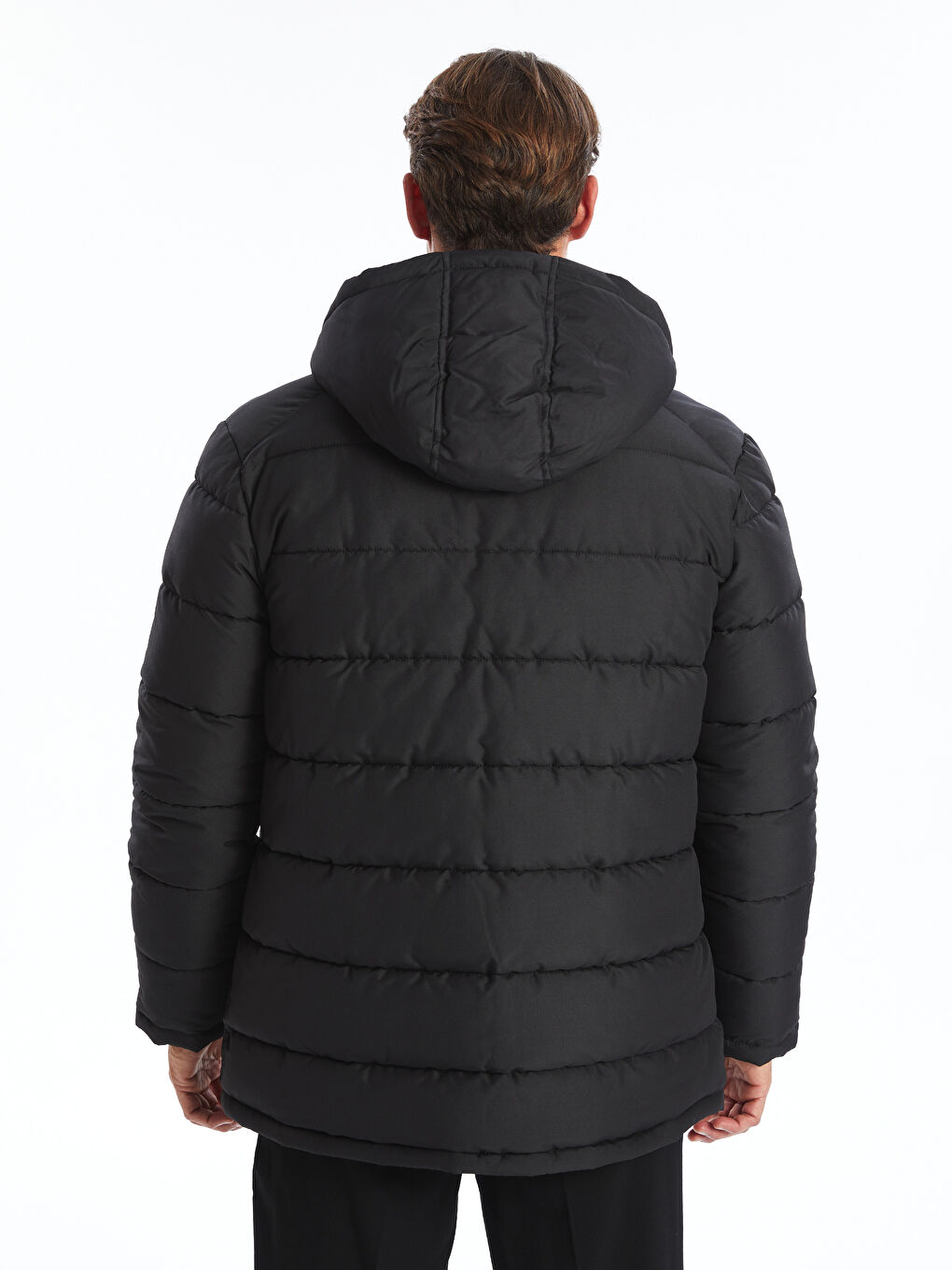 ерлерге арналған стандартты пішім капюшонды пальто-5