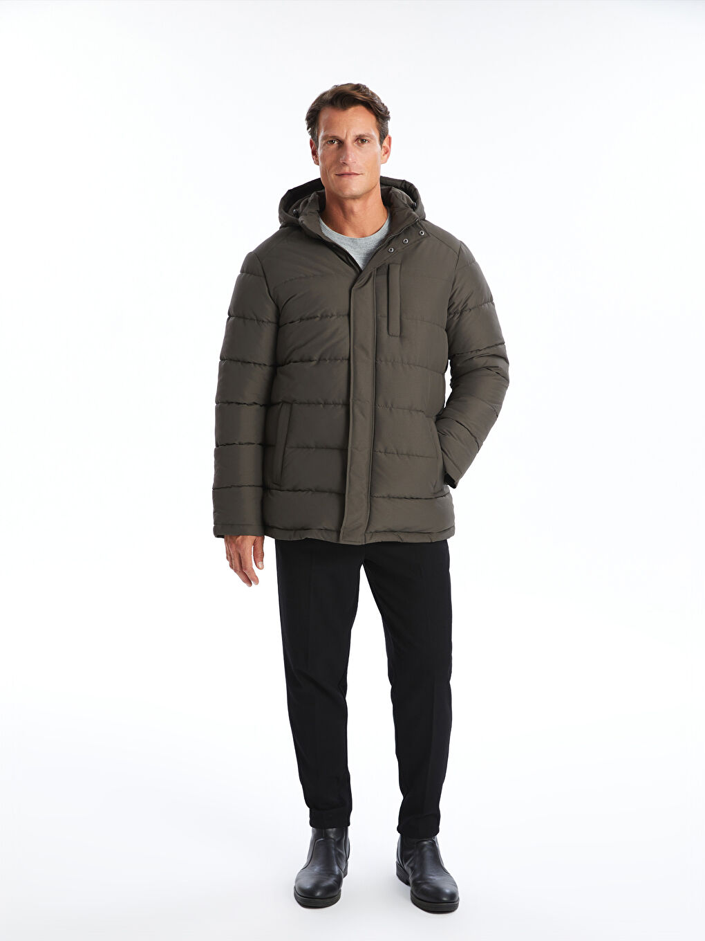 معطف للرجال بغطاء للرأس بقصة عادية-1