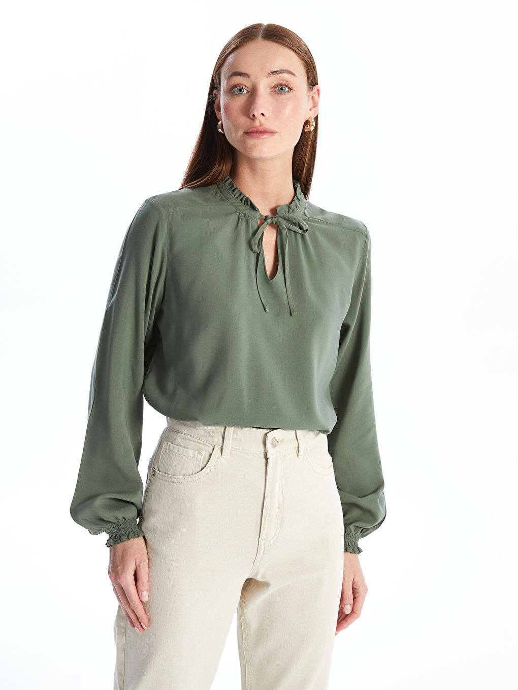 Tie Neck Women's Blouse-1