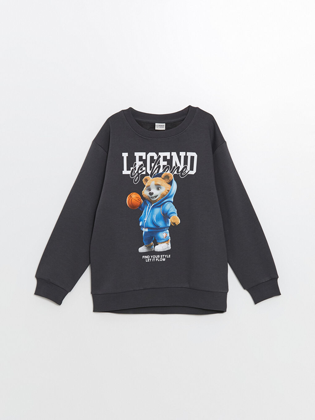 LCW Kids Antrasit Bisiklet Yaka Erkek Çocuk Kalın Sweatshirt