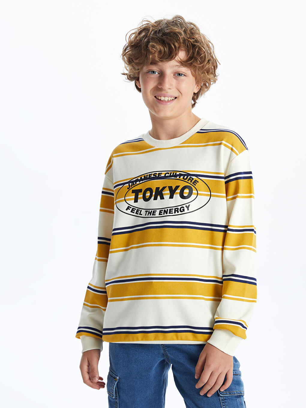 LCW Kids Sarı Bisiklet Yaka Erkek Çocuk Sweatshirt