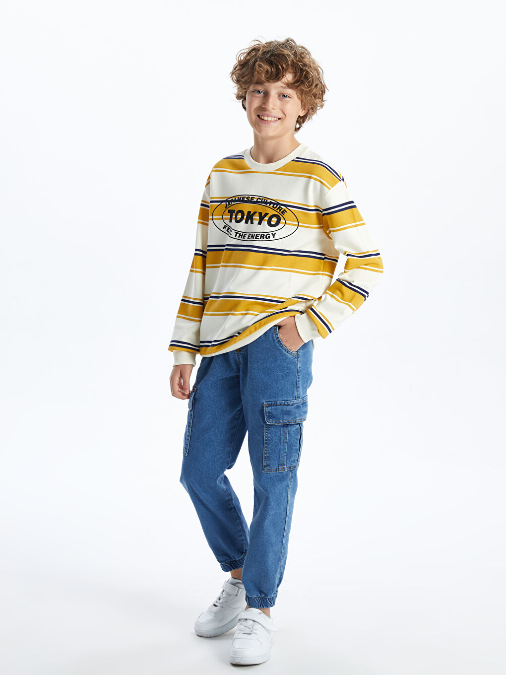 LCW Kids Sarı Bisiklet Yaka Erkek Çocuk Sweatshirt - 1