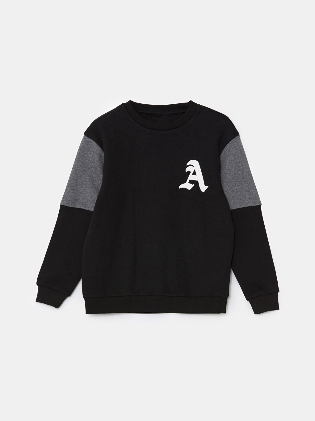 LCW Kids Yeni Siyah Bisiklet Yaka Erkek Çocuk Kalın Sweatshirt