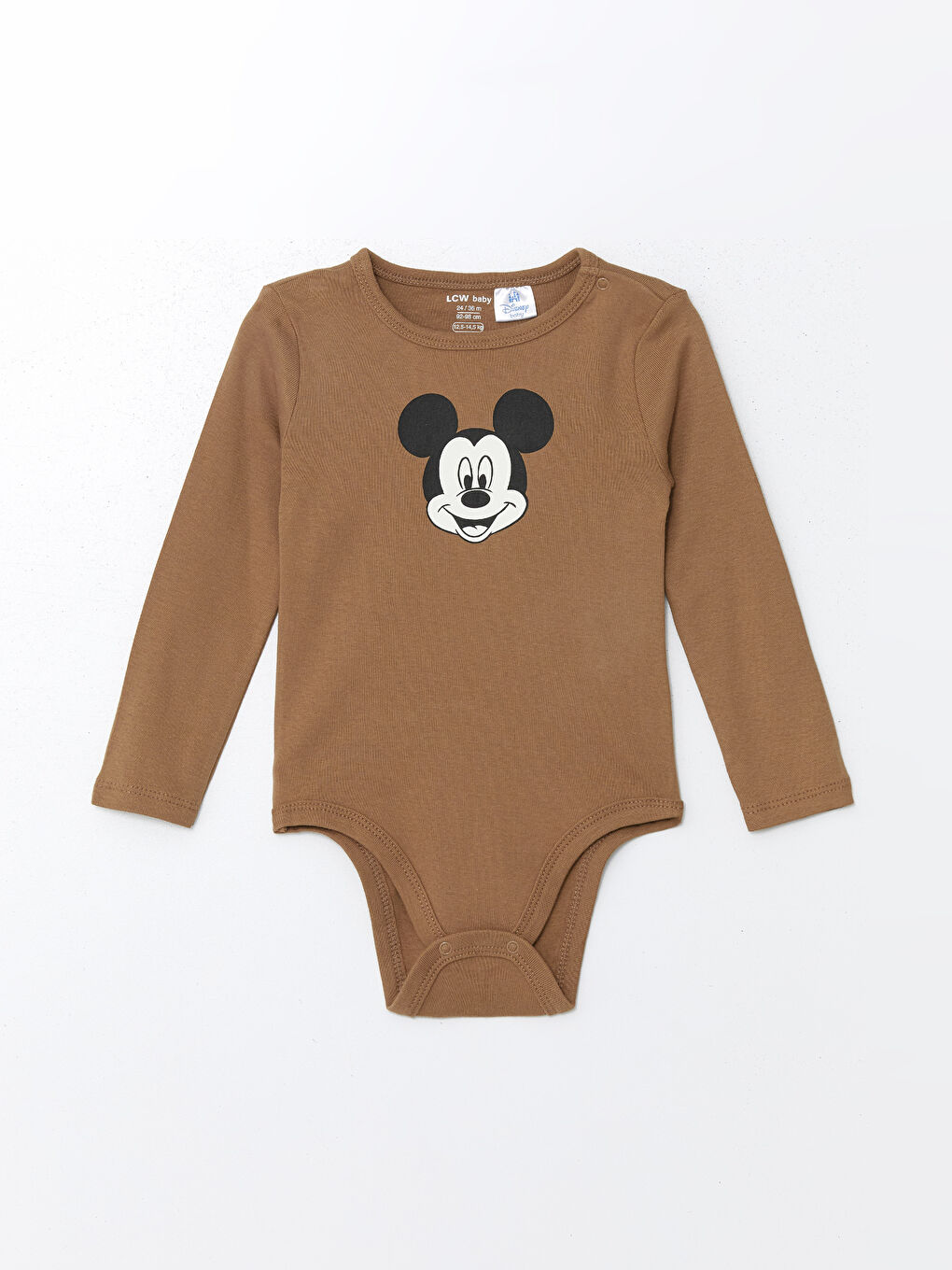 LCW baby Açık Kahverengi Bisiklet Yaka Mickey Mouse Baskılı Erkek Bebek Çıtçıtlı Body 2'li - 1