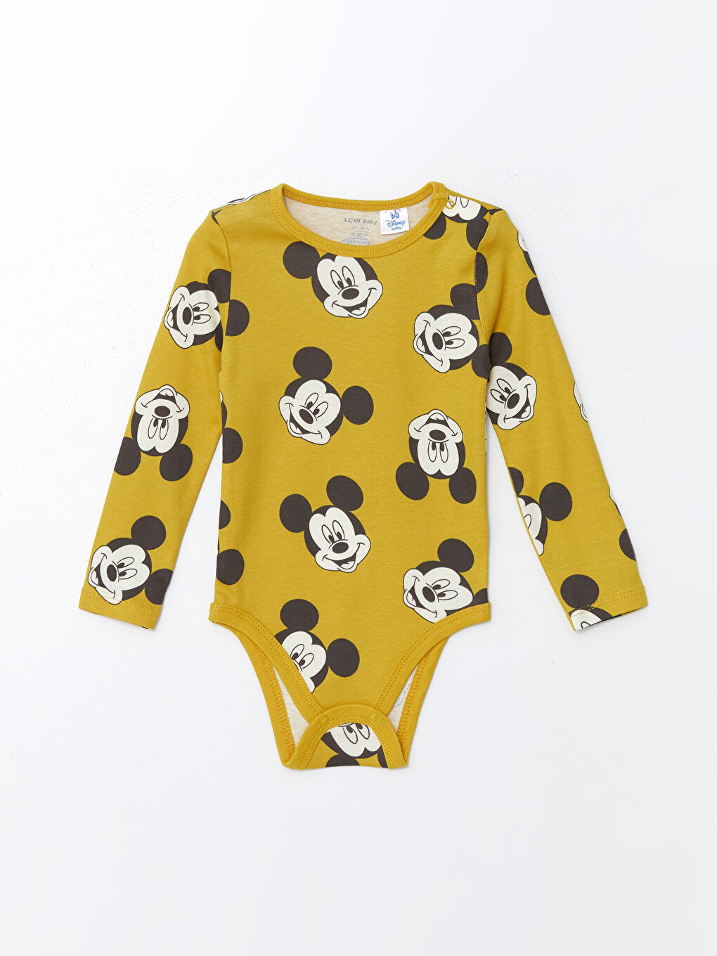 LCW baby Açık Kahverengi Bisiklet Yaka Mickey Mouse Baskılı Erkek Bebek Çıtçıtlı Body 2'li - 3