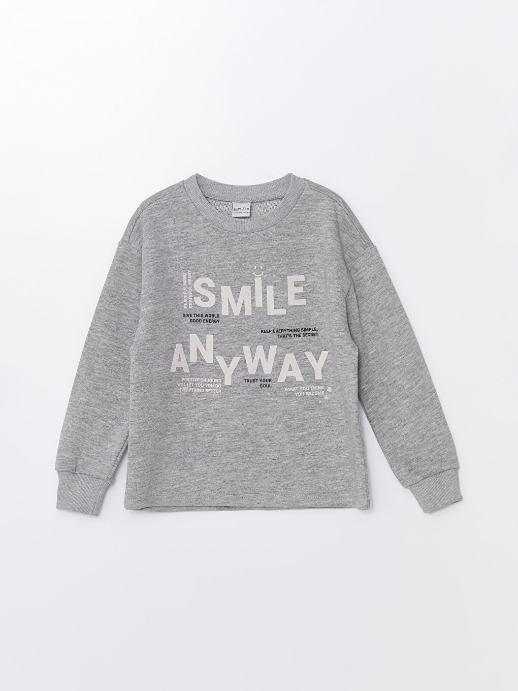 LCW ECO Grey Mel - Lacivert Bisiklet Yaka Baskılı Uzun Kollu Kız Çocuk Sweatshirt