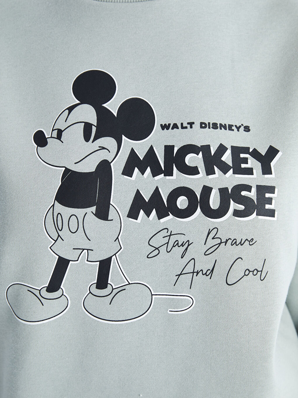 LCW Vision Açık Gri Bisiklet Yaka Mickey Mouse Baskılı Oversize Kadın Kalın Sweatshirt - 2