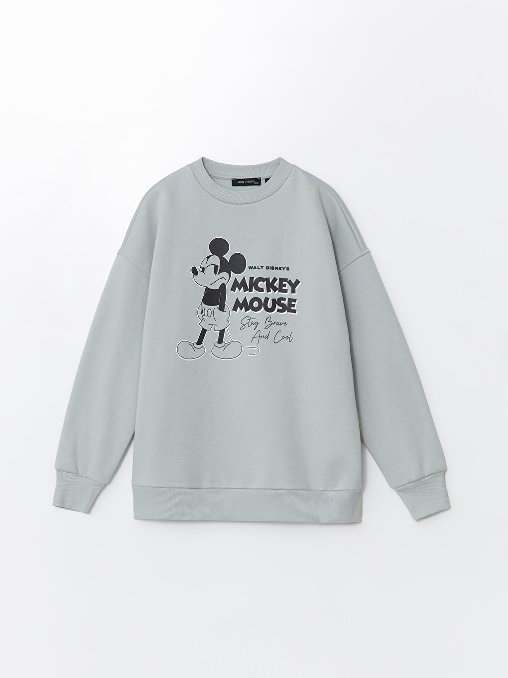 LCW Vision Açık Gri Bisiklet Yaka Mickey Mouse Baskılı Oversize Kadın Kalın Sweatshirt - 4