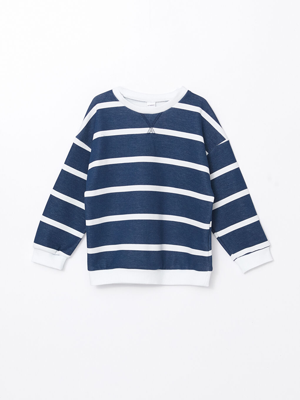 LCW Kids İndigo Çizgili Bisiklet Yaka Çizgili Erkek Çocuk Sweatshirt