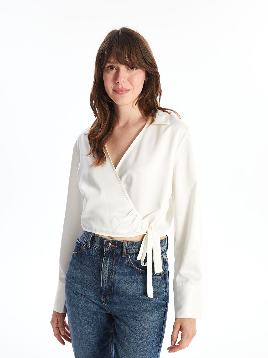LC Waikiki Double Breasted Collar Crop Women's Blouse -W4CH61Z8-R9J
