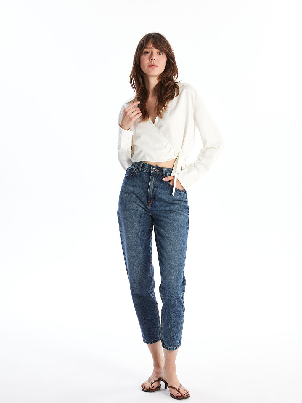 LC Waikiki Double Breasted Collar Crop Women's Blouse -W4CH61Z8-R9J