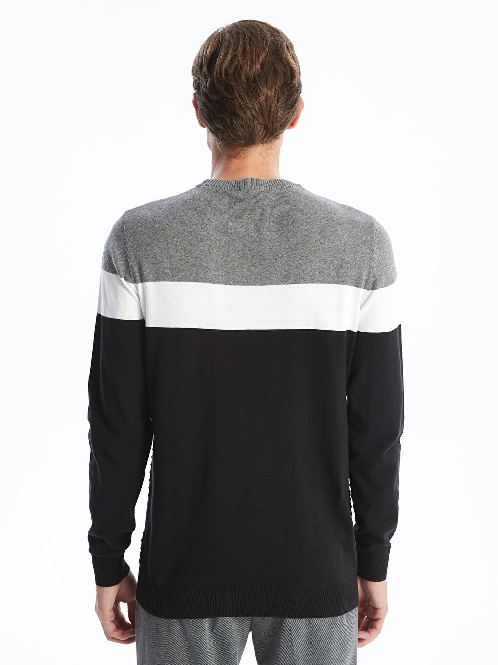 LCWAIKIKI Classic Crew Neck Long Sleeve Color Block Men's Knitwear Sweater -W4CI10Z8-CVL