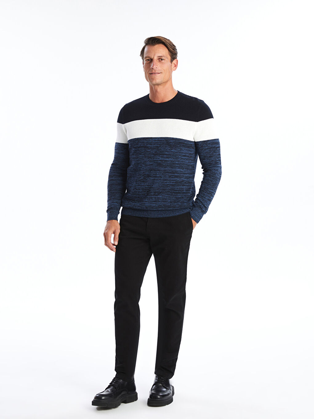LCWAIKIKI Classic Crew Neck Long Sleeve Color Block Men's Knitwear Sweater -W4CI26Z8-RFH