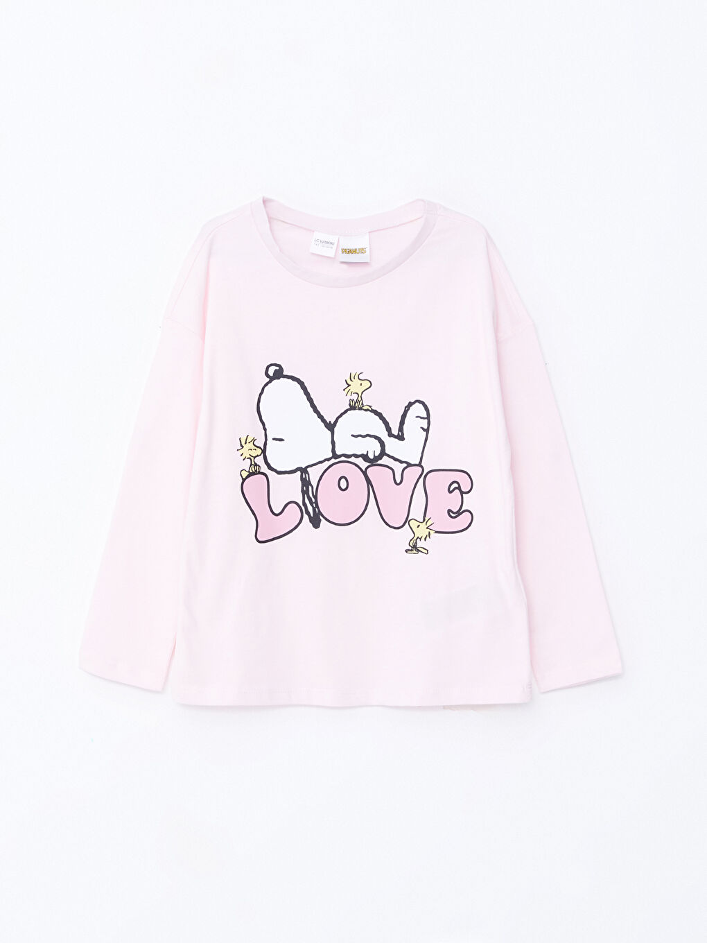 LCW Kids Pembe Bisiklet Yaka Snoopy Baskılı Uzun Kollu Kız Çocuk Pijama Takımı - 1